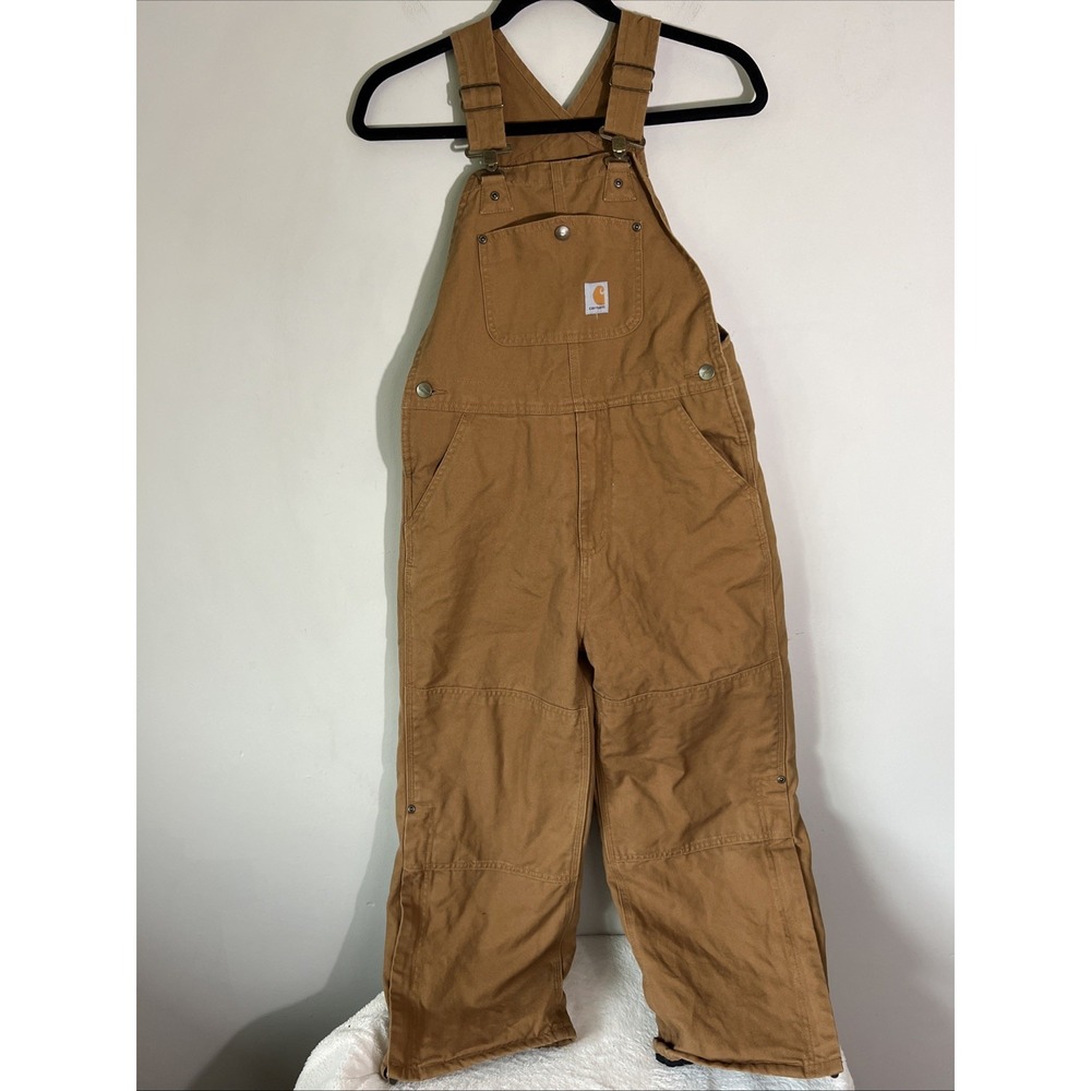 Carhartt Kids Boys' Loose Fit Canvas Bib Overalls Quilt Lined Size 10 Brown